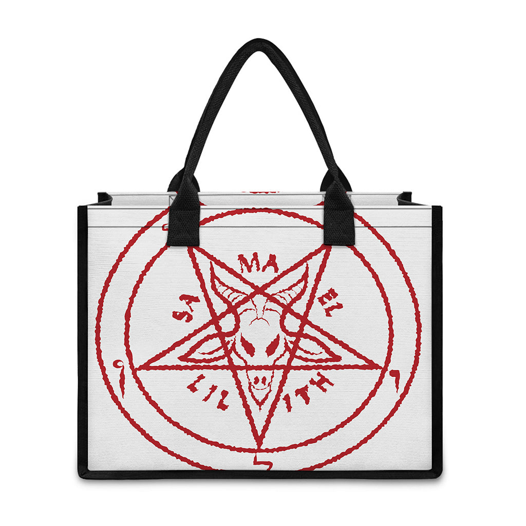 Red Satanic Pentagram Symbol Print Canvas Tote Bag