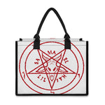 Red Satanic Pentagram Symbol Print Canvas Tote Bag