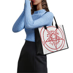 Red Satanic Pentagram Symbol Print Canvas Tote Bag