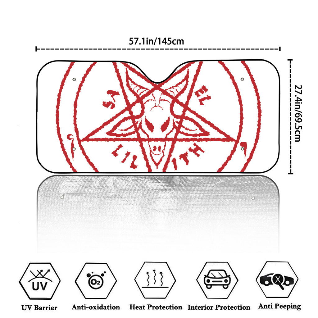 Red Satanic Pentagram Symbol Print Car Windshield Sun Shade