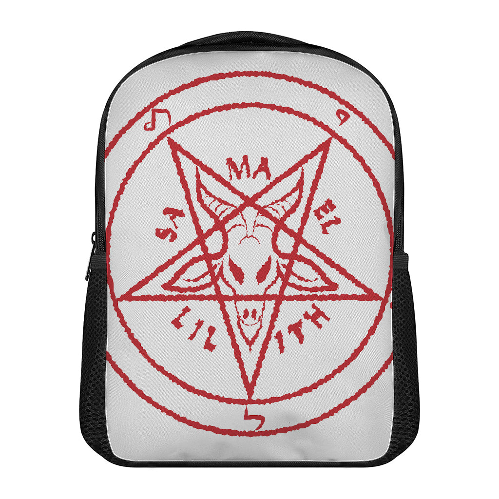 Red Satanic Pentagram Symbol Print Casual Backpack