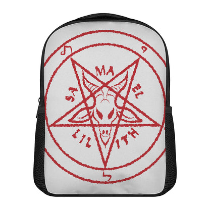 Red Satanic Pentagram Symbol Print Casual Backpack