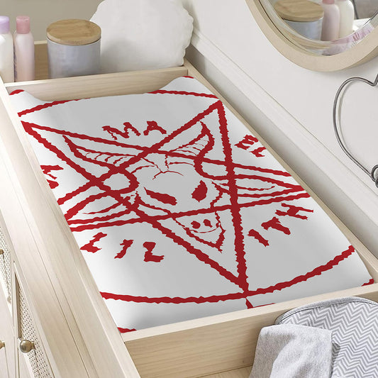 Red Satanic Pentagram Symbol Print Changing Pad Cover
