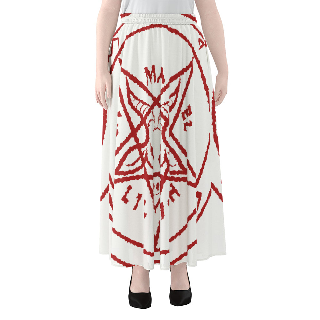 Red Satanic Pentagram Symbol Print Chiffon Maxi Skirt