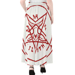 Red Satanic Pentagram Symbol Print Chiffon Maxi Skirt