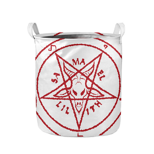 Red Satanic Pentagram Symbol Print Collapsible Laundry Basket