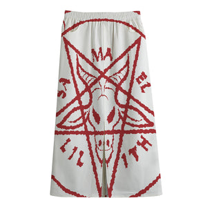 Red Satanic Pentagram Symbol Print Cotton Front Slit Maxi Skirt