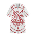 Red Satanic Pentagram Symbol Print Cotton Hawaiian Shirt