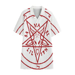 Red Satanic Pentagram Symbol Print Cotton Hawaiian Shirt