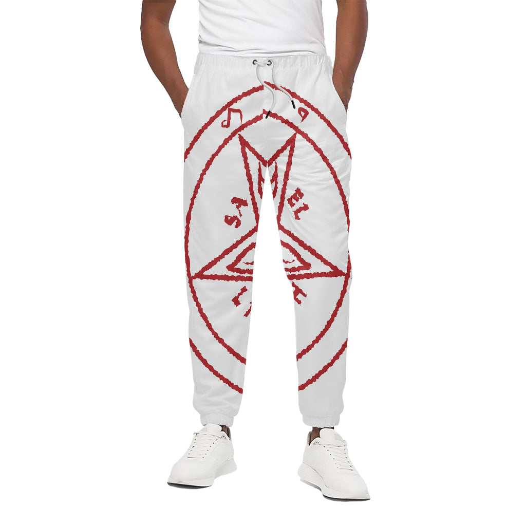 Red Satanic Pentagram Symbol Print Cotton Pants