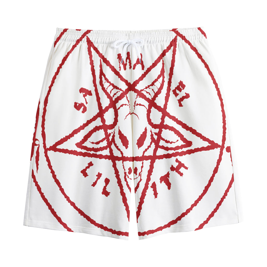 Red Satanic Pentagram Symbol Print Cotton Shorts