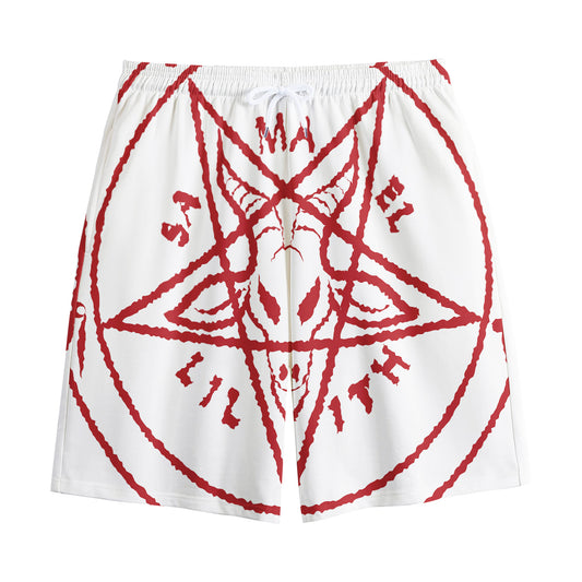 Red Satanic Pentagram Symbol Print Cotton Shorts