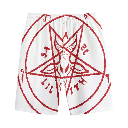 Red Satanic Pentagram Symbol Print Cotton Shorts
