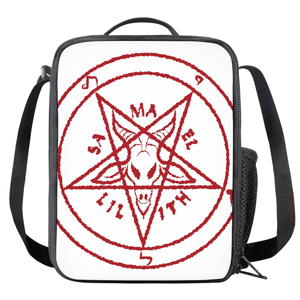 Red Satanic Pentagram Symbol Print Crossbody Lunch Bag