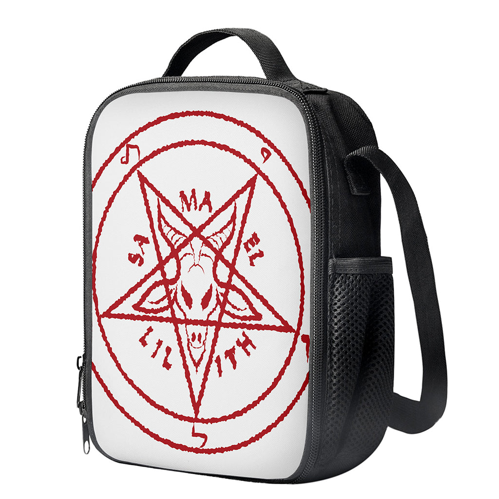 Red Satanic Pentagram Symbol Print Crossbody Lunch Bag