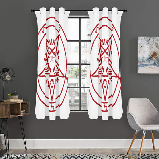 Red Satanic Pentagram Symbol Print Curtain