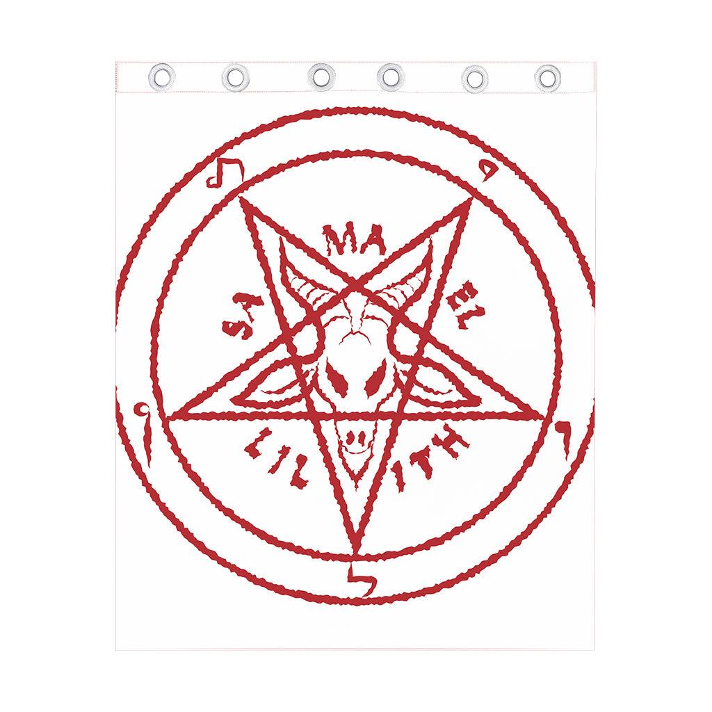 Red Satanic Pentagram Symbol Print Curtain