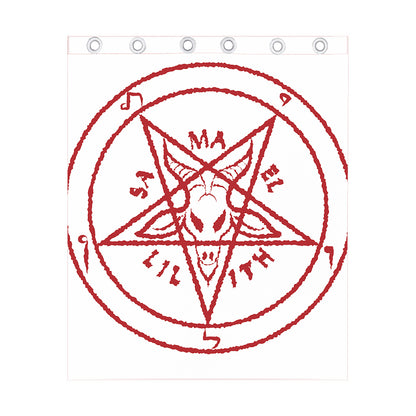 Red Satanic Pentagram Symbol Print Curtain