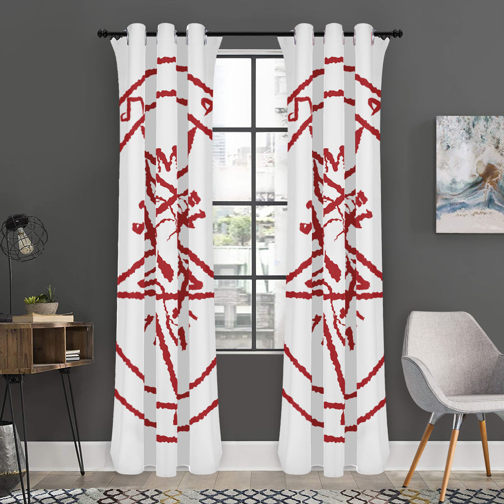 Red Satanic Pentagram Symbol Print Curtain