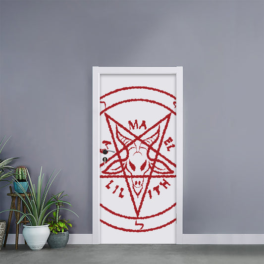 Red Satanic Pentagram Symbol Print Door Sticker