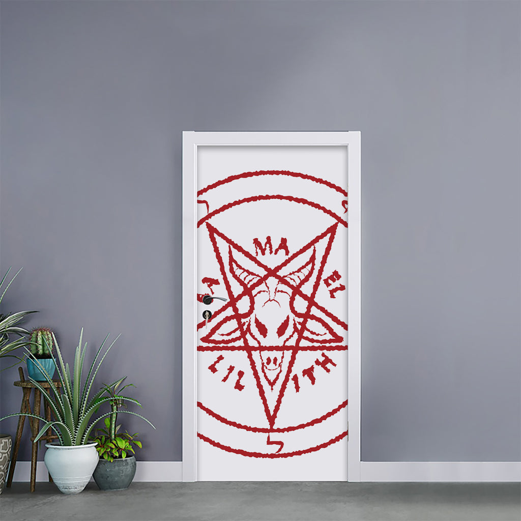 Red Satanic Pentagram Symbol Print Door Sticker