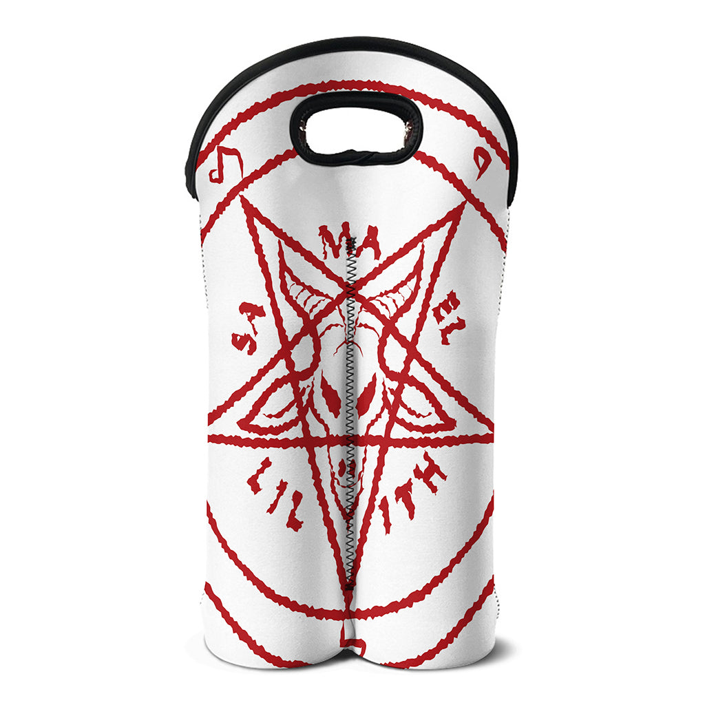 Red Satanic Pentagram Symbol Print Double Neoprene Wine Tote