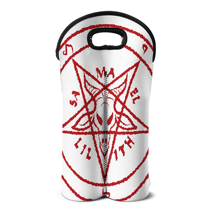 Red Satanic Pentagram Symbol Print Double Neoprene Wine Tote