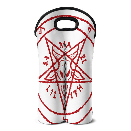 Red Satanic Pentagram Symbol Print Double Neoprene Wine Tote