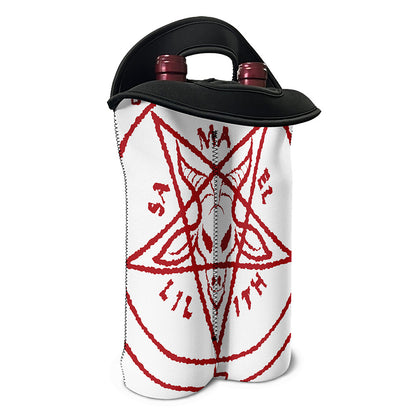Red Satanic Pentagram Symbol Print Double Neoprene Wine Tote