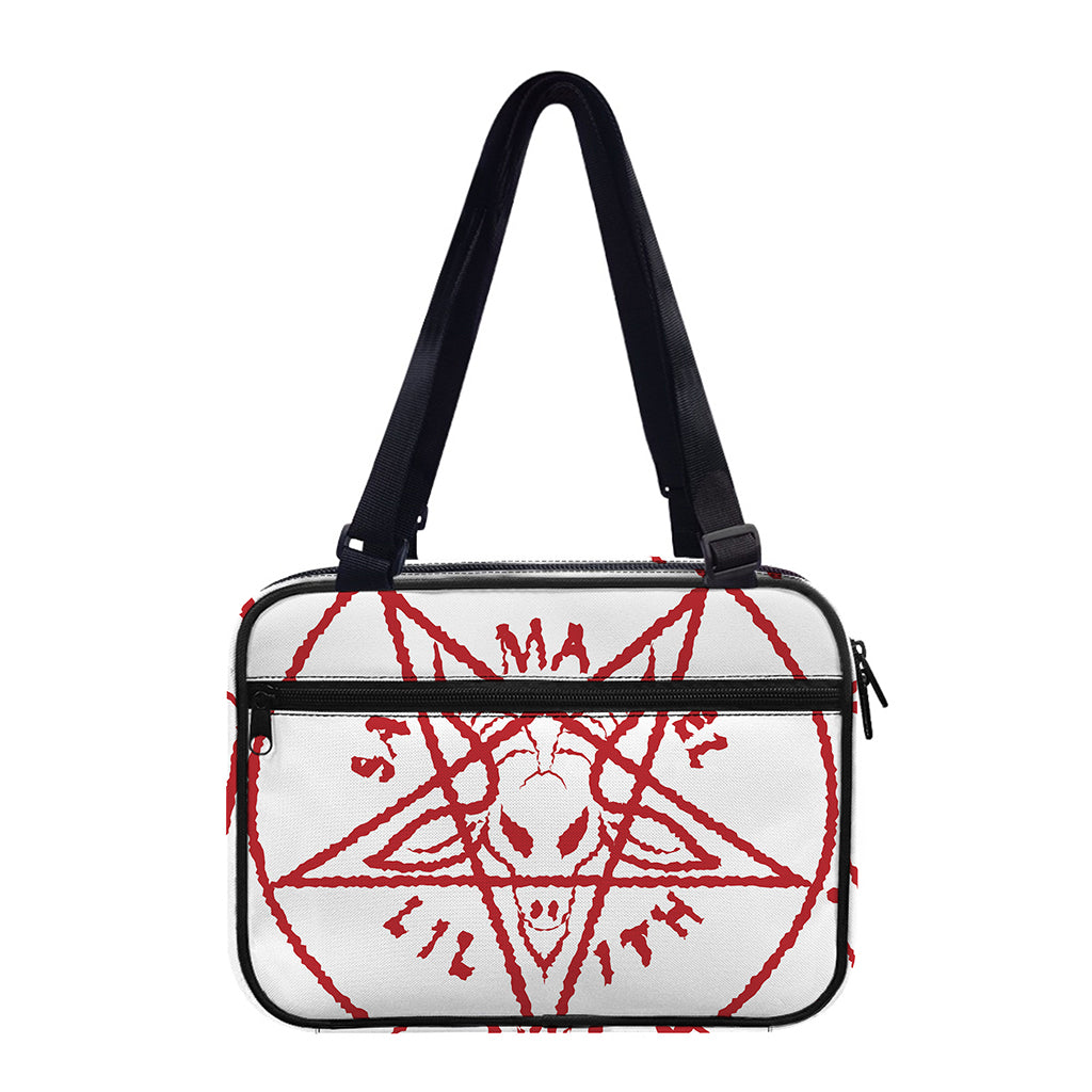 Red Satanic Pentagram Symbol Print Double Strap Bible Bag