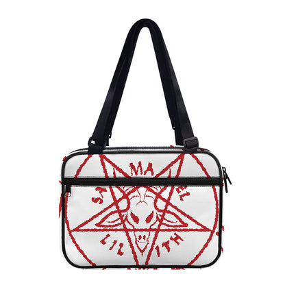 Red Satanic Pentagram Symbol Print Double Strap Bible Bag