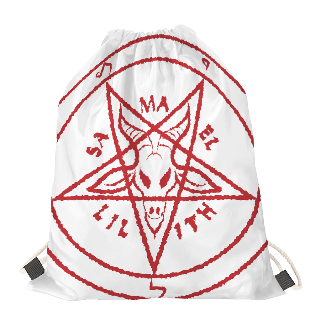 Red Satanic Pentagram Symbol Print Drawstring Bag