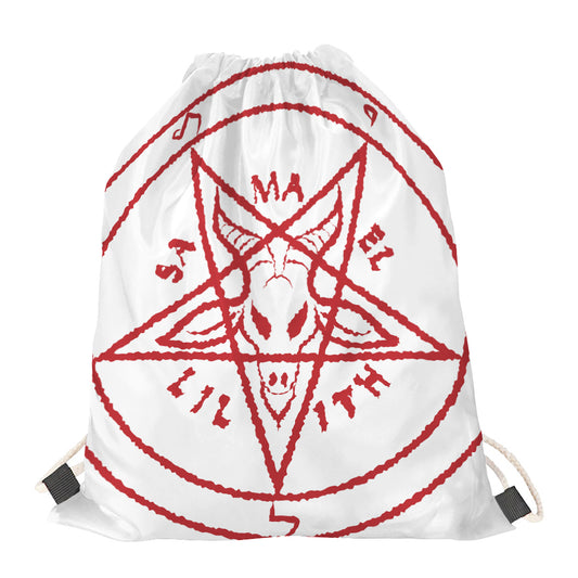 Red Satanic Pentagram Symbol Print Drawstring Bag