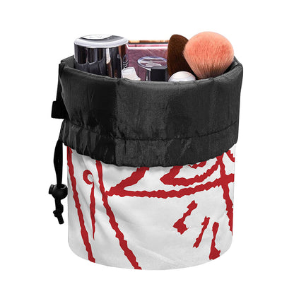 Red Satanic Pentagram Symbol Print Drawstring Makeup Bag