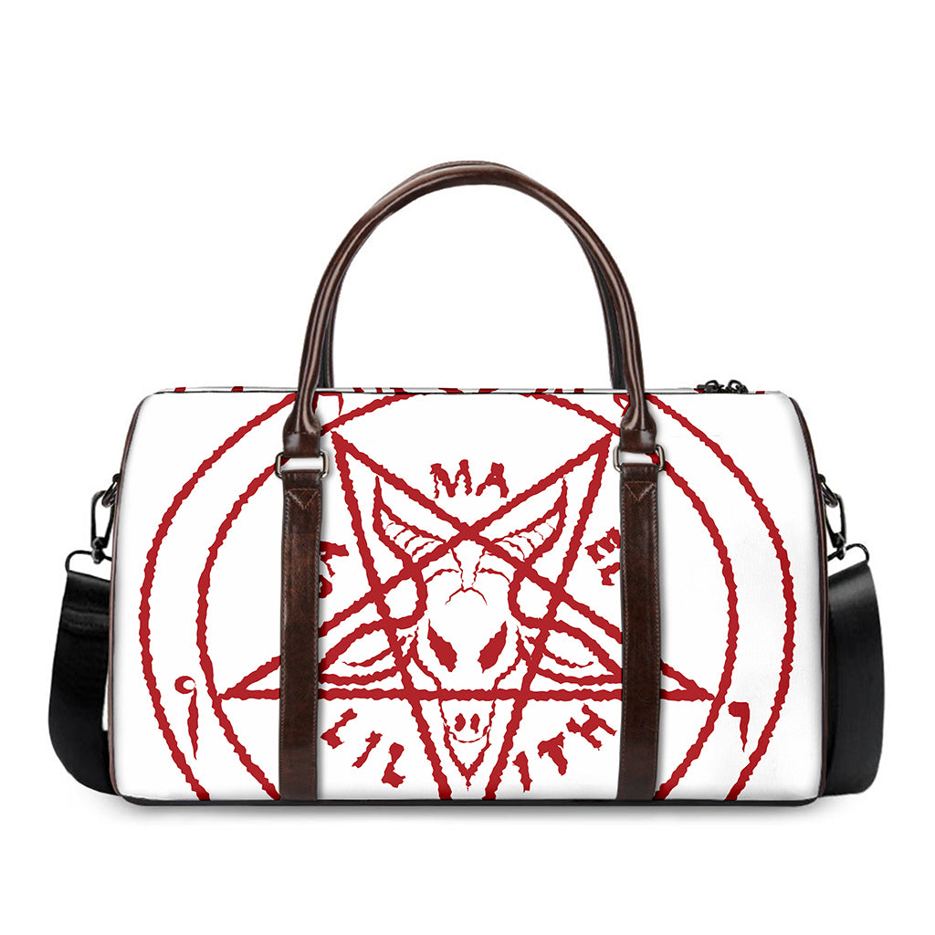 Red Satanic Pentagram Symbol Print Duffle Bag