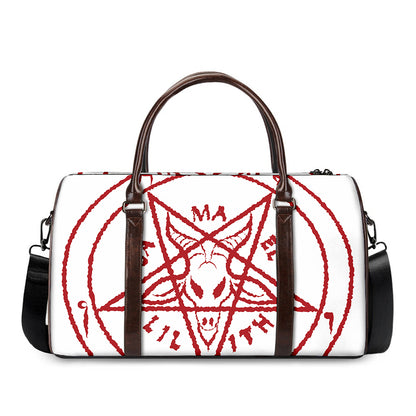 Red Satanic Pentagram Symbol Print Duffle Bag