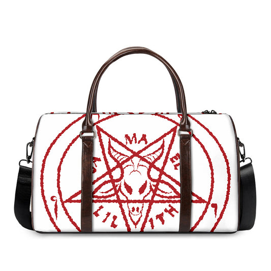 Red Satanic Pentagram Symbol Print Duffle Bag