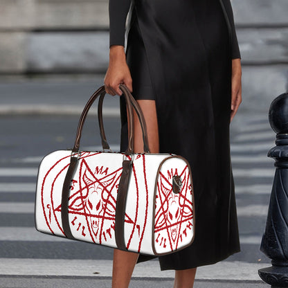 Red Satanic Pentagram Symbol Print Duffle Bag