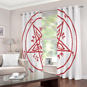 Red Satanic Pentagram Symbol Print Extra Wide Grommet Curtains