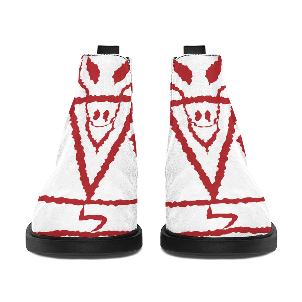 Red Satanic Pentagram Symbol Print Flat Ankle Boots