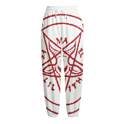Red Satanic Pentagram Symbol Print Fleece Lined Knit Pants