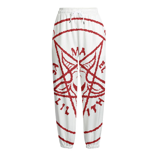 Red Satanic Pentagram Symbol Print Fleece Lined Knit Pants