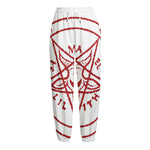 Red Satanic Pentagram Symbol Print Fleece Lined Knit Pants