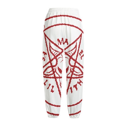 Red Satanic Pentagram Symbol Print Fleece Lined Knit Pants