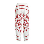 Red Satanic Pentagram Symbol Print Fleece Lined Knit Pants