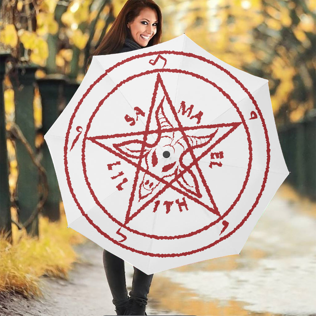 Red Satanic Pentagram Symbol Print Foldable Umbrella