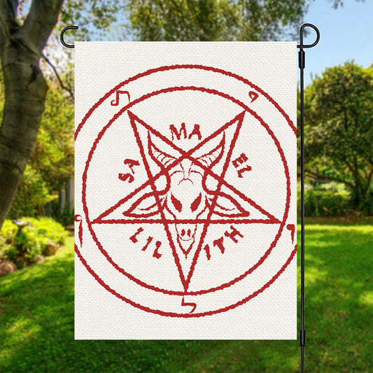 Red Satanic Pentagram Symbol Print Garden Flag