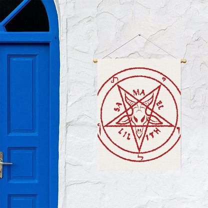Red Satanic Pentagram Symbol Print Garden Flag