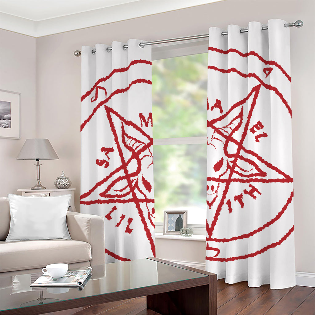 Red Satanic Pentagram Symbol Print Grommet Curtains