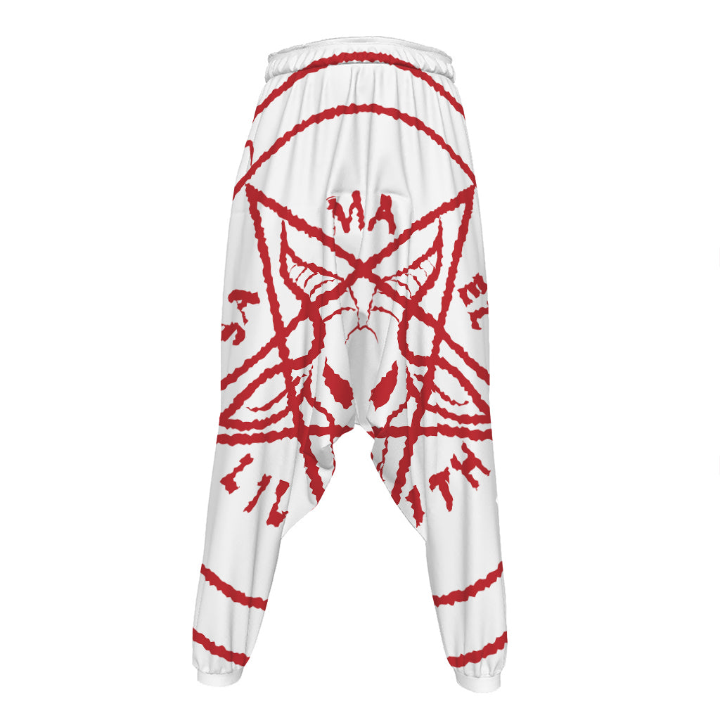 Red Satanic Pentagram Symbol Print Hammer Pants